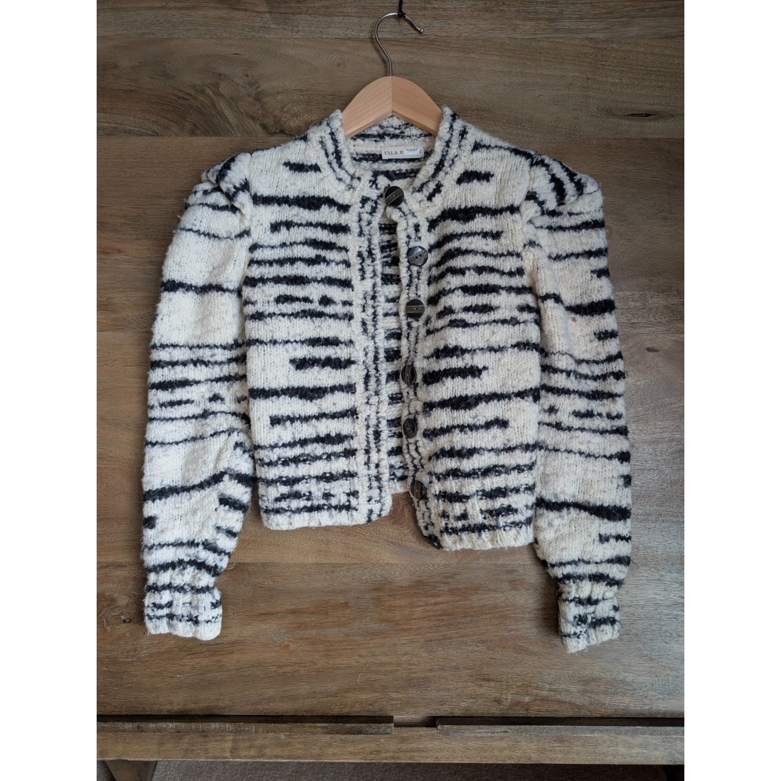 Ulla Johnson Cardigan Womens Small Beige Black Merino Wool Button Front Nwot